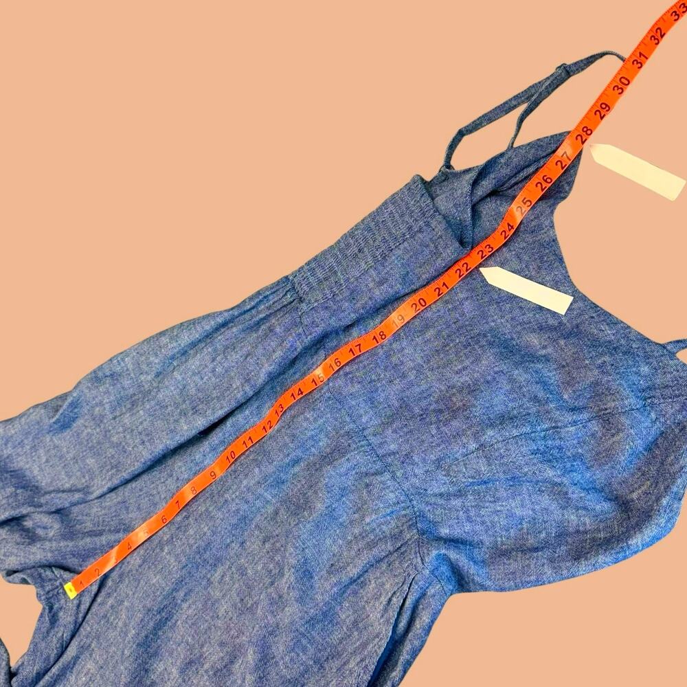 Old Navy Linen Blend Cami Jumpsuit Wide Leg Cropped Womens XL Chambray Blue Gray - Picture 9 of 11